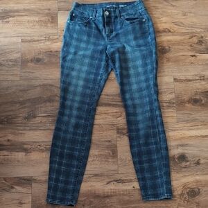 INC International Concepts Blue Plaid Skinny Jeans